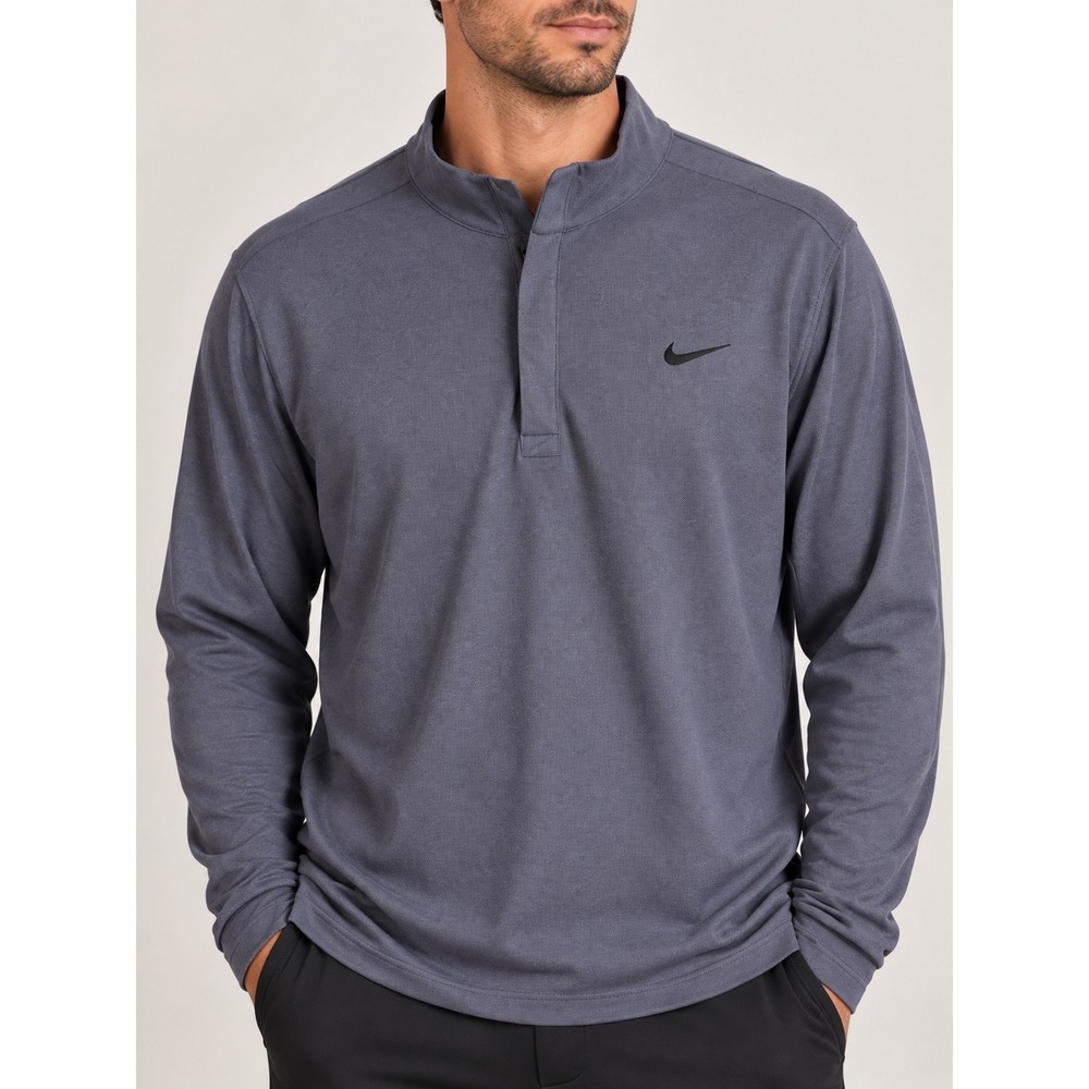 Nike Dri-FIT Mens XL Gray Long Sleeve Mock Neck Button Pullover Standard Fit